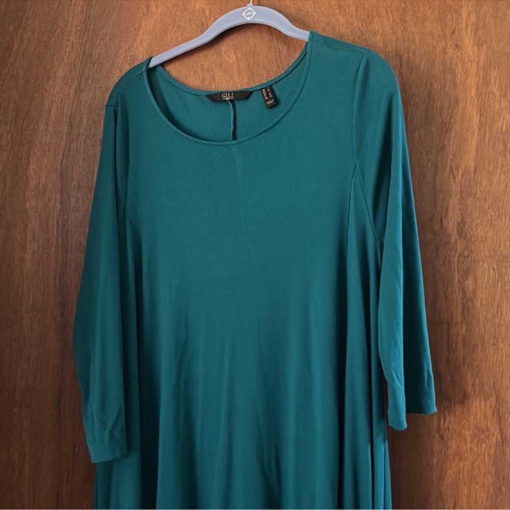 G.I.L.I. Dramatic Hi-Low Rib Knit Tunic teal green color - Picture 3 of 8